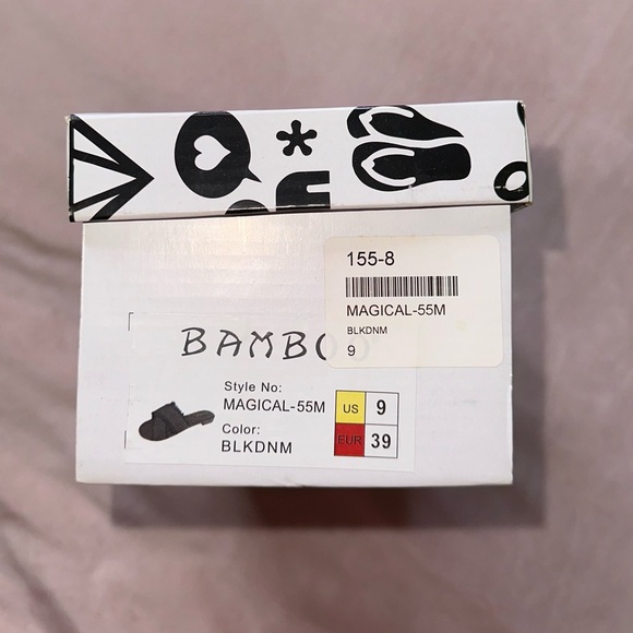 BLACK FRAYED DENIM OPEN-TOE SANDALS W/ CRISSCROSS STRAPS · SIZE 9, FITS 8 · NWT - Picture 7 of 7